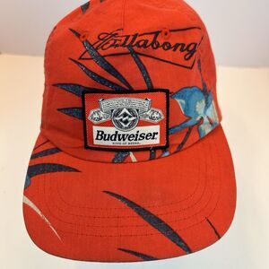 Budweiser Billabong Red Hawaiian Print Cap – Snapback Hat Rare Find